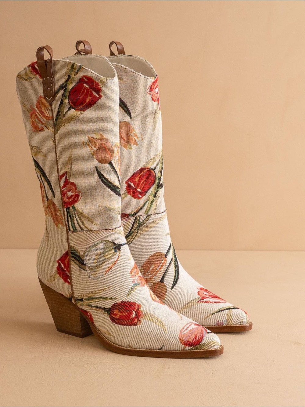The Tesha | Beige Tulip Floral Cowboy Boot